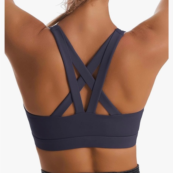 Criss-Cross Back Padded Strappy Sports Bra Med Support Yoga Bra Removable Cups - Picture 6 of 7